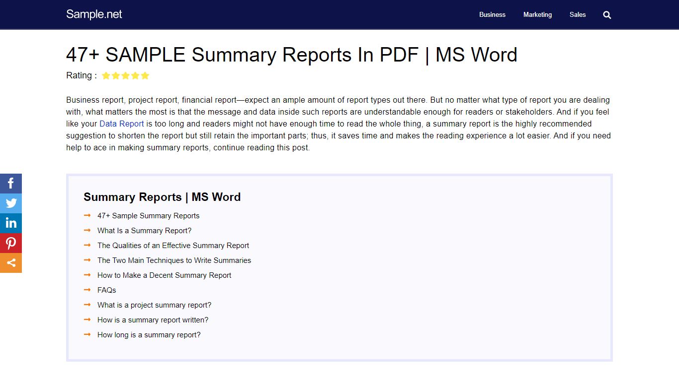 47+ SAMPLE Summary Reports in PDF | MS Word