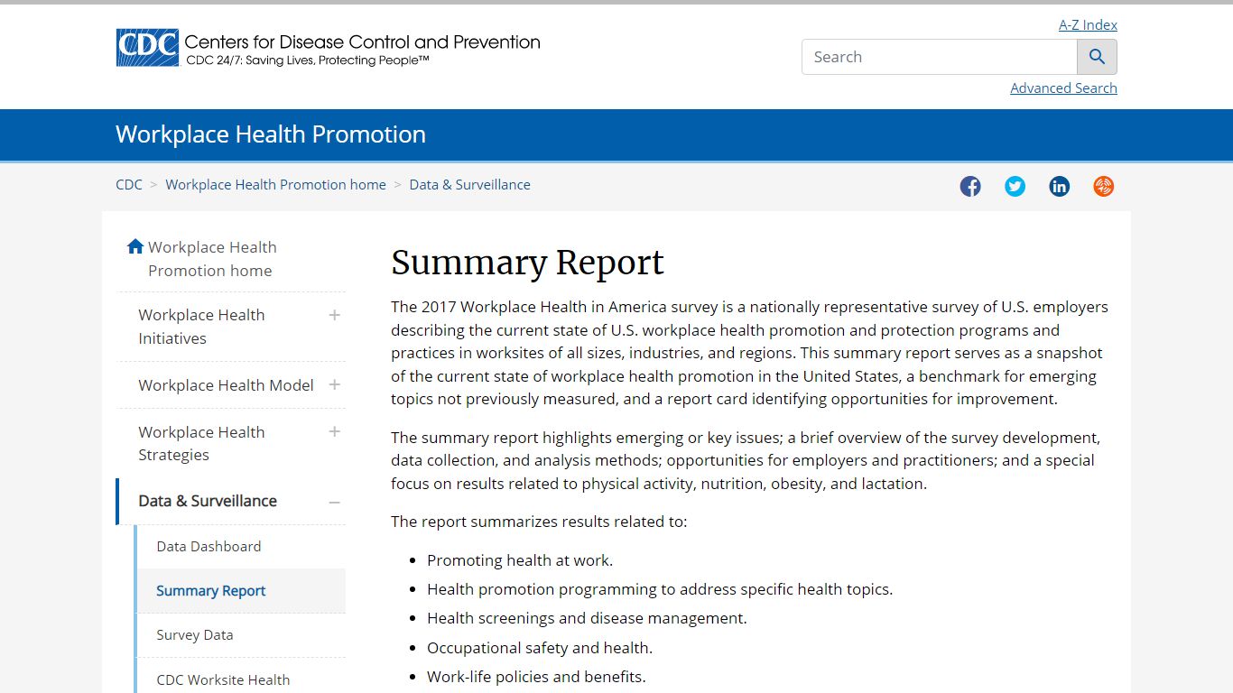 Summary Report - Centers for Disease Control and Prevention